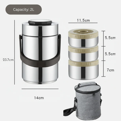 Leakproof 304 Stainless Steel Insulated Lunch Box with Bag (2L)