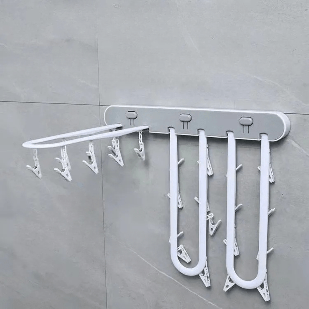 Multi-Purpose Wall Mounted Foldable Drying Hanger with 24 Clips