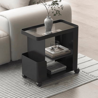 Multi-Functional 3-Tier Compact Bedside Table with Storage Shelves & Wheels