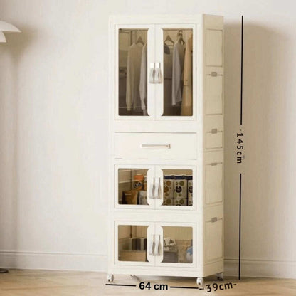 Foldable Storage Wardrobe with 2 Cabinets & 1 Drawer