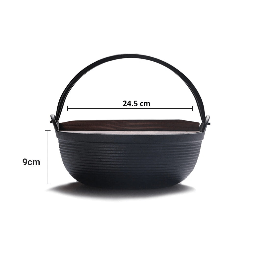 Multi-Use Cast Iron Miso Soup Pot with Wooden Lid(24.5cm)