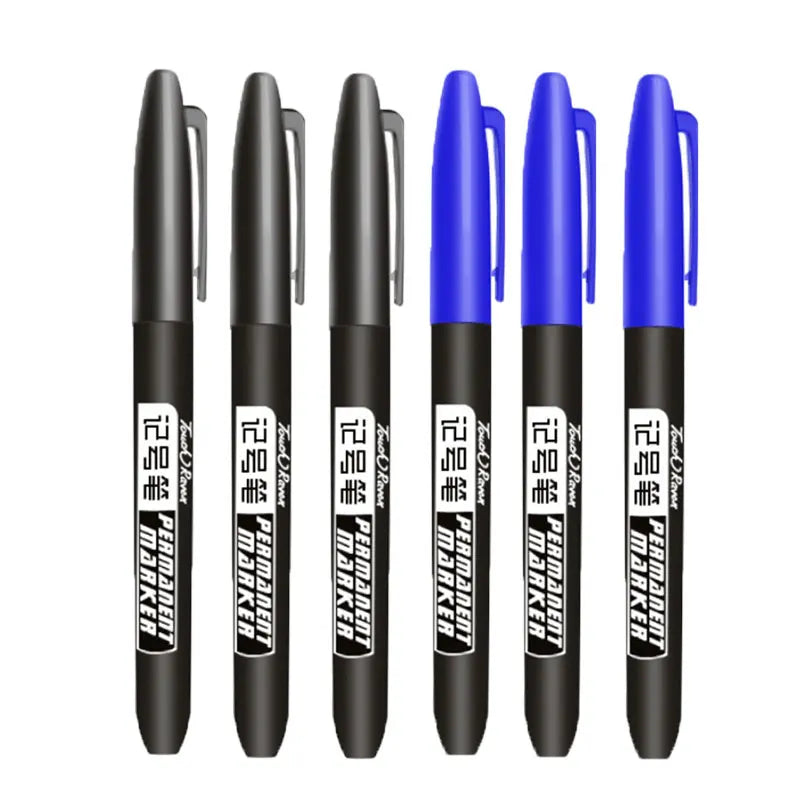 6PCs/Set Permanent Marker Pen Fine Point Waterproof Markers Thin Nib Crude Nib Black Blue Red Ink 1.5mm Fine Color Marker Pens
