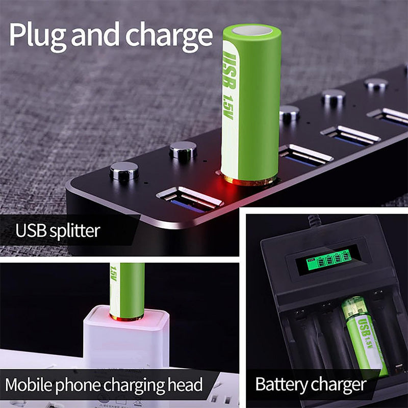🔋💥Lithium AA Rechargeable Batteries with USB Port - Constant 1.5V Output, Long Lasting Power (1000+ Cycles)♻️