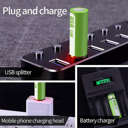 🔋💥Lithium AA Rechargeable Batteries with USB Port - Constant 1.5V Output, Long Lasting Power (1000+ Cycles)♻️