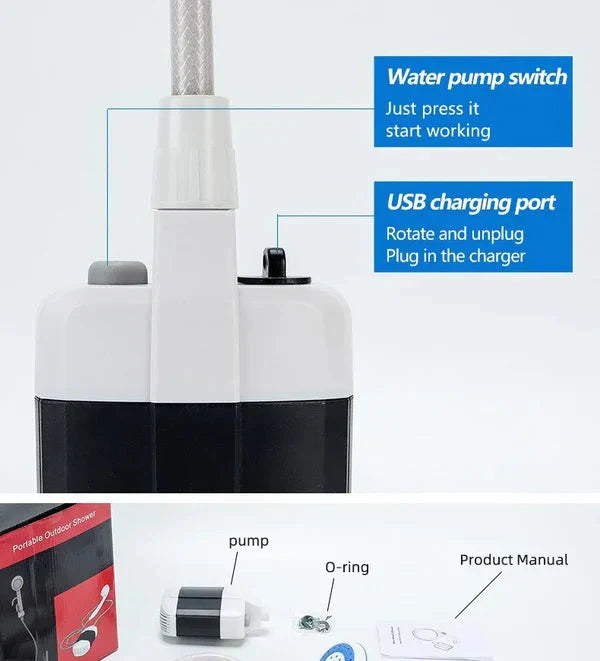 🚿Stay Fresh Outdoors✨Portable Camping Shower with Adjustable Flow – For Easy & Convenient Outdoor Cleaning!