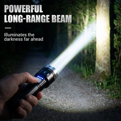 💎 Multifunctional Zoom LED Flashlight with Power Display – 500m Range, USB-C & 4 Lighting Modes