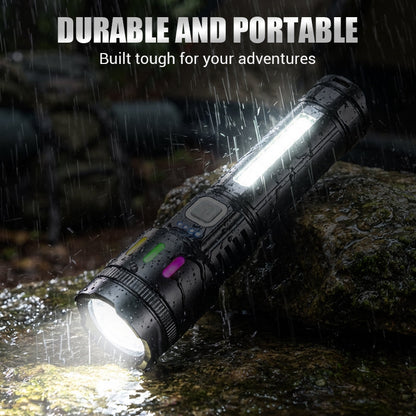 💎 Multifunctional Zoom LED Flashlight with Power Display – 500m Range, USB-C & 4 Lighting Modes