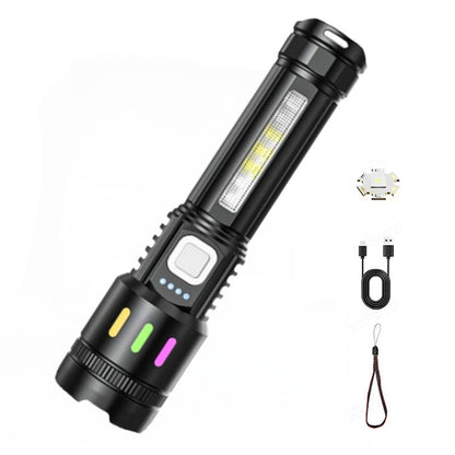 💎 Multifunctional Zoom LED Flashlight with Power Display – 500m Range, USB-C & 4 Lighting Modes