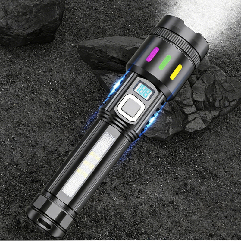 💎 Multifunctional Zoom LED Flashlight with Power Display – 500m Range, USB-C & 4 Lighting Modes