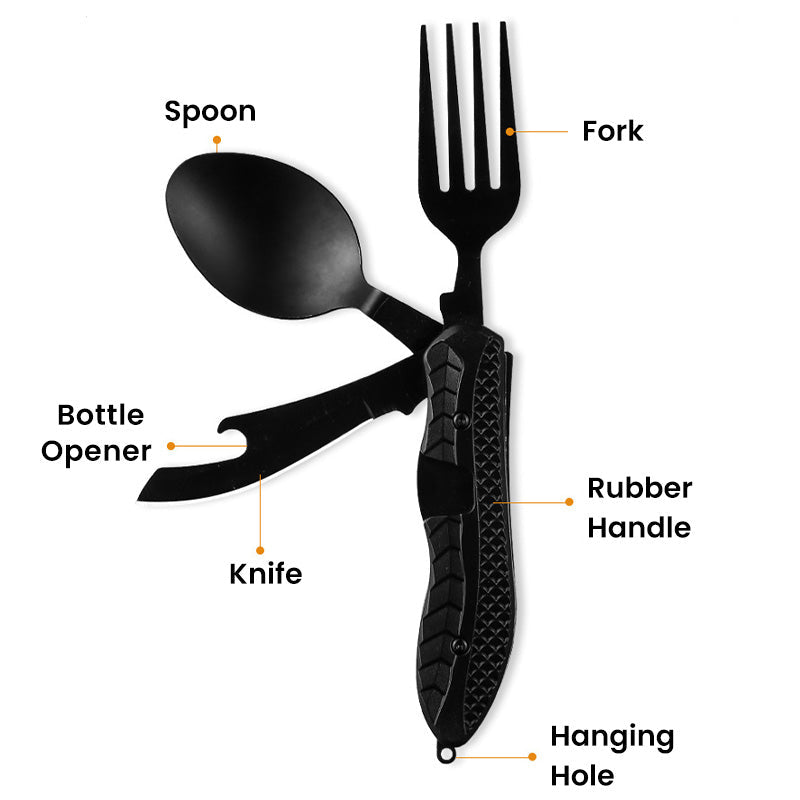 🍴 UP TO 50% OFF! ✨ 4-in-1 Folding Tableware Set – Compact, Stainless Steel, Multi-Tool ⛰️