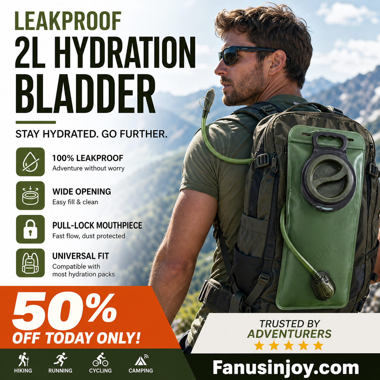 🔥50% Surprise Discount！🏕️Hydrate anytime, anywhere！💦2L Hydration Bladder with Quick-Release Tube